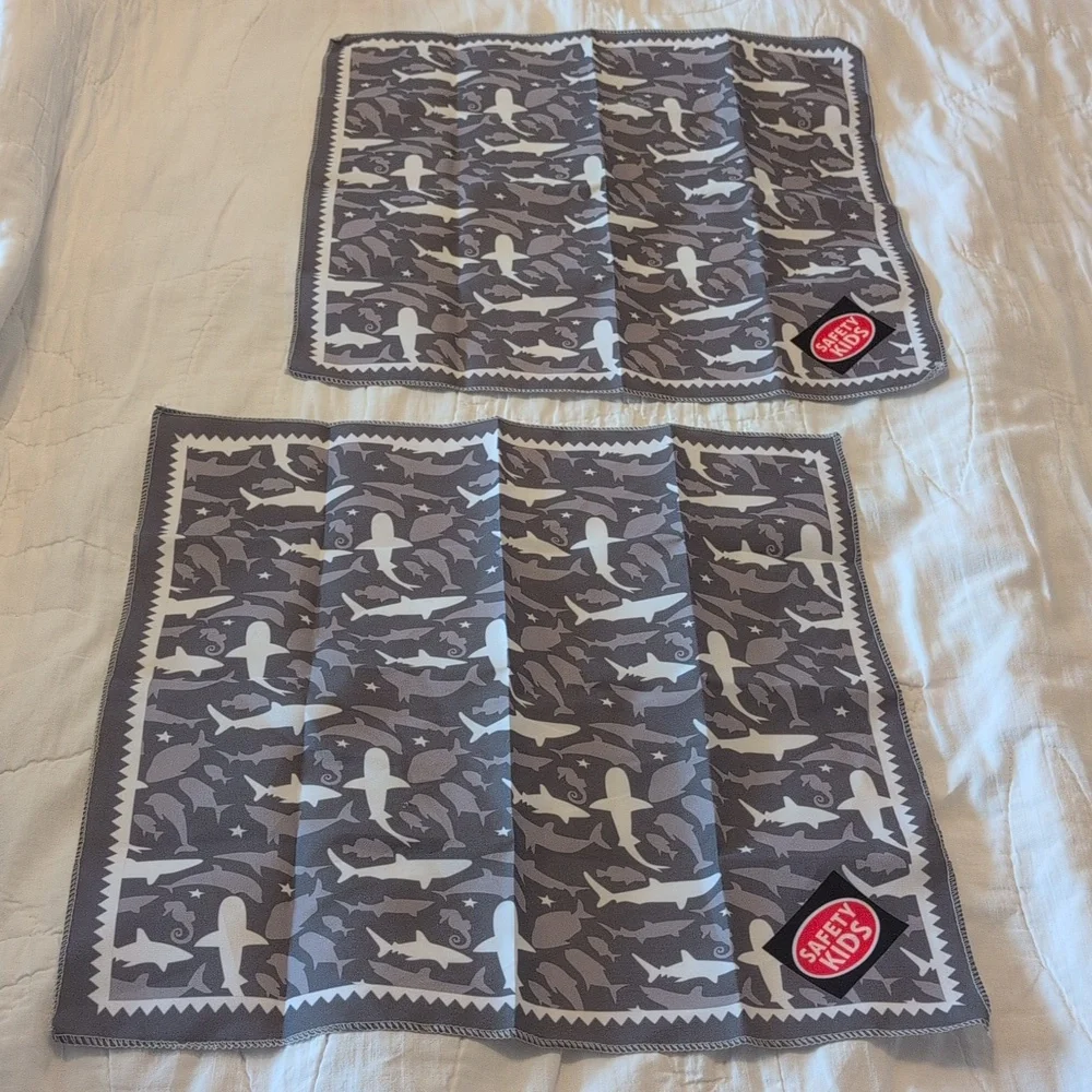 (2) Safety Kids Sets: Shark Print Bandanas and Mask Sets